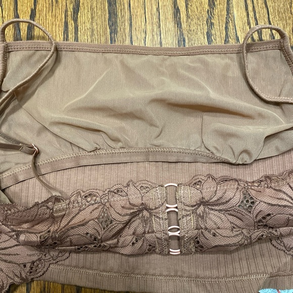 Aerie Juniors Womens Large Brown Ribbed Pull On Bralette Lace Back Shelf Bra NWT - Picture 4 of 7